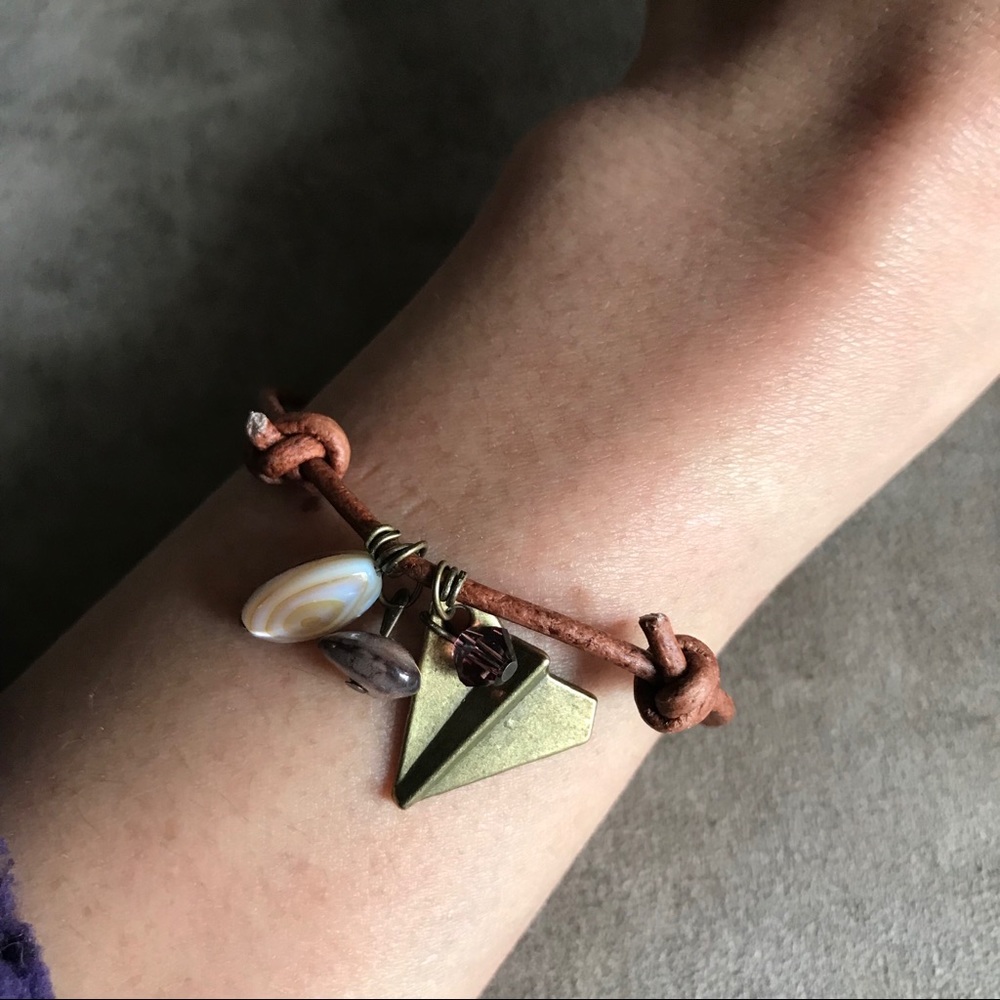 Handmade Rustic Paper Airplane Leather Bracelet